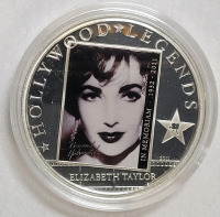 2011 Cook Islands Silver ' Elizabeth Tayor ' $5 Five Dollar Coin in Clear Case