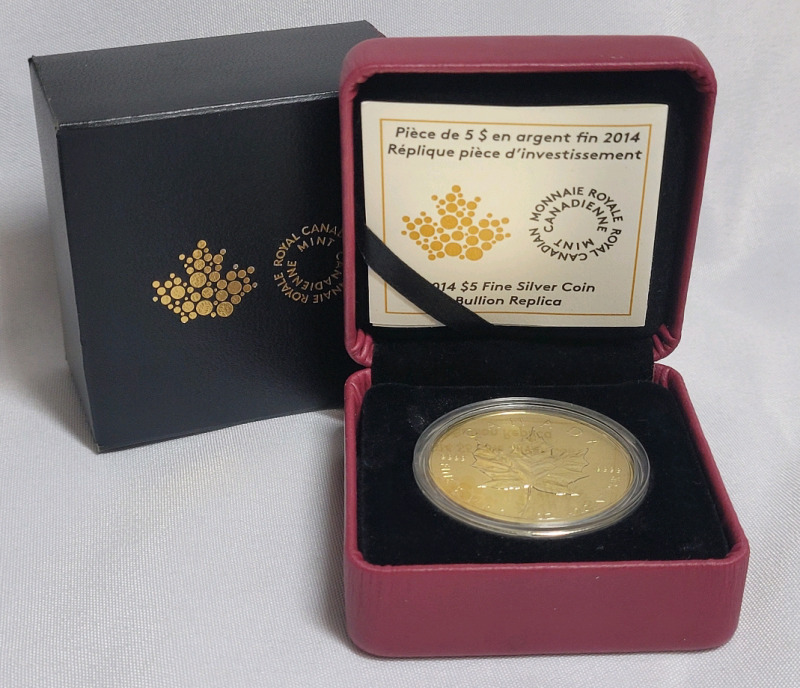 2014 Canadian Fine Silver ' Bullion Replica ' $5 Five Dollar Coin in Case