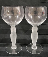 2 Vintage French Bayel Crystal Owl Stem Goblets