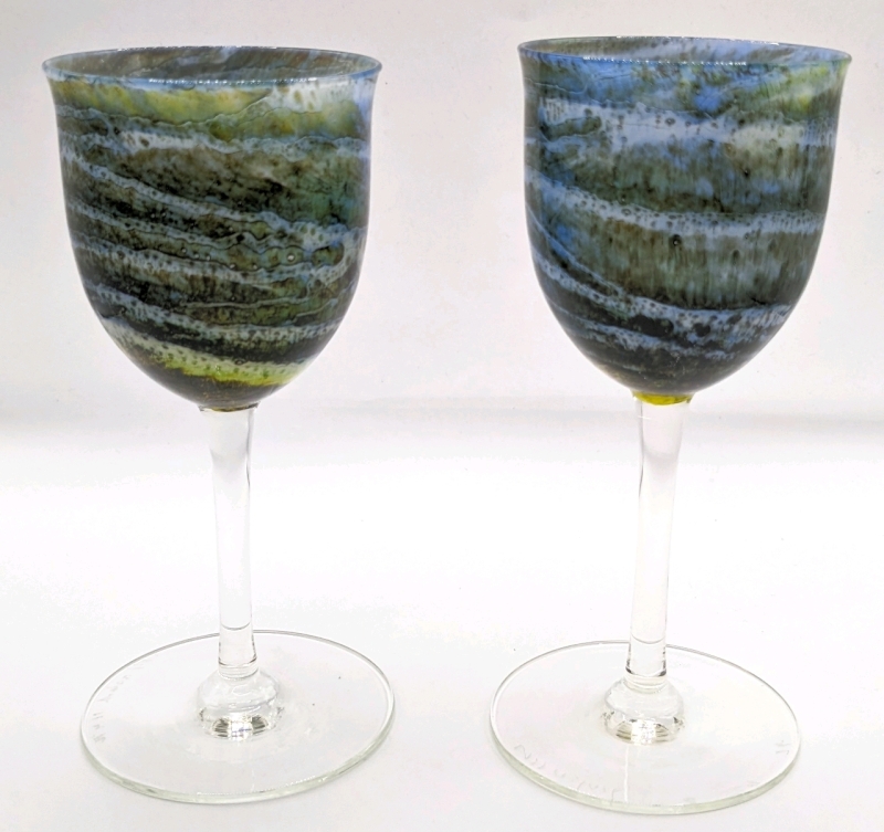 Stephen Maslach Volcano Art Glass Goblet Dated 1976 - American -