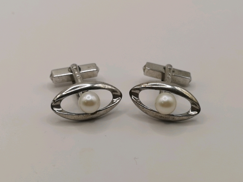 3 Pairs Vintage Silver & Gold Tone Cuff Links - Mother of Pearl