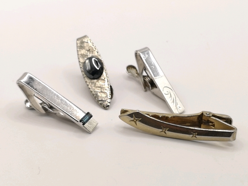 4 Vintage Silver & Gold Tone Tie Clips