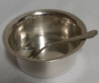 Antique Hand Beaten Sterling Silver Open Salt and Spoon