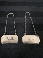 2 BIRKS Silver Plate Bottle Collars - RYE & GIN