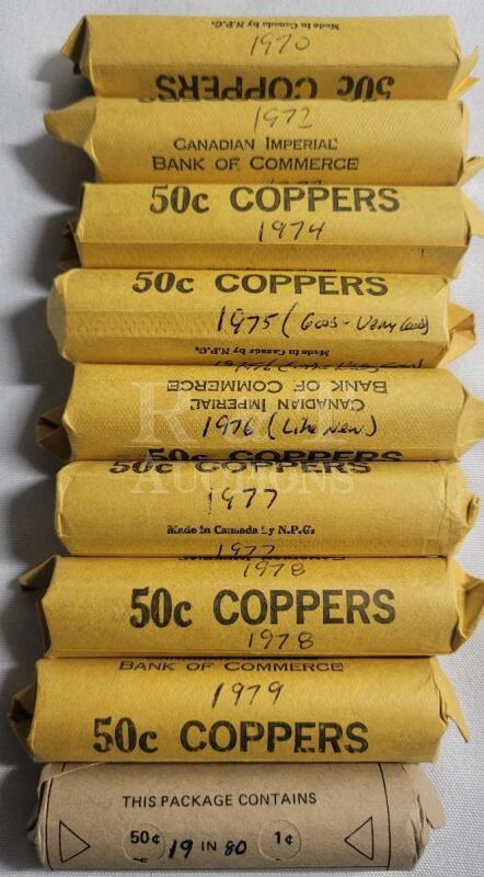 1970 - 1980 Canadian Penny Rolls - 9 Rolls