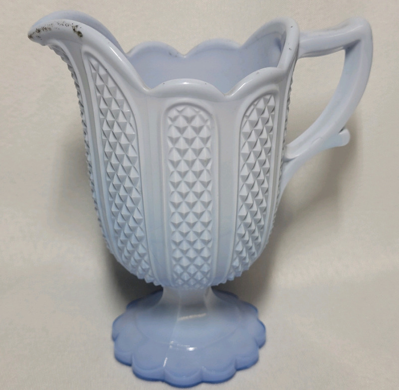 Antique Sowerby Delphite Blue Pressed Glass Footed Creamer , Made in England , 4 3/4" tall