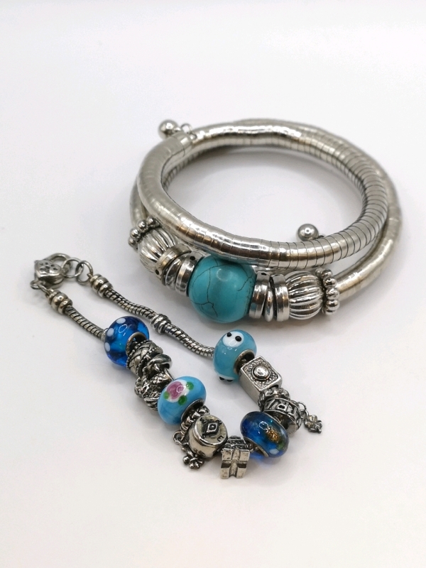 2 Modern Wrap & Glass Bead Charm Bracelets