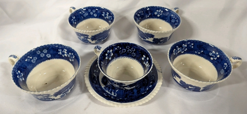 Copeland England "Spodes Tower" Teacup & Saucer + 4 Oversized Cups.