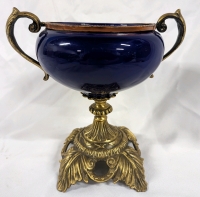 Antique French Cobalt Porcelain on Brass Base Centerpiece