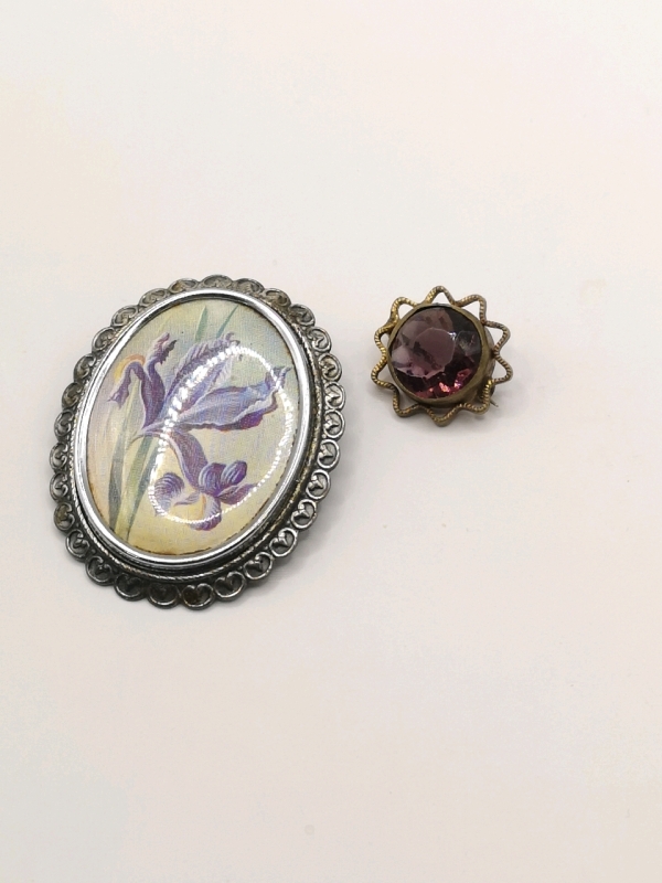 Mini Antique Amethyst Pin + Iris Pin