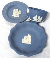 Wedgwood England Blue Jasperware Dishes & Sugar Bowl