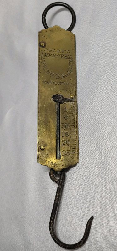 Vintage Frary's Improved Spring Balance Brass Spring Scale , measures 10.5" long