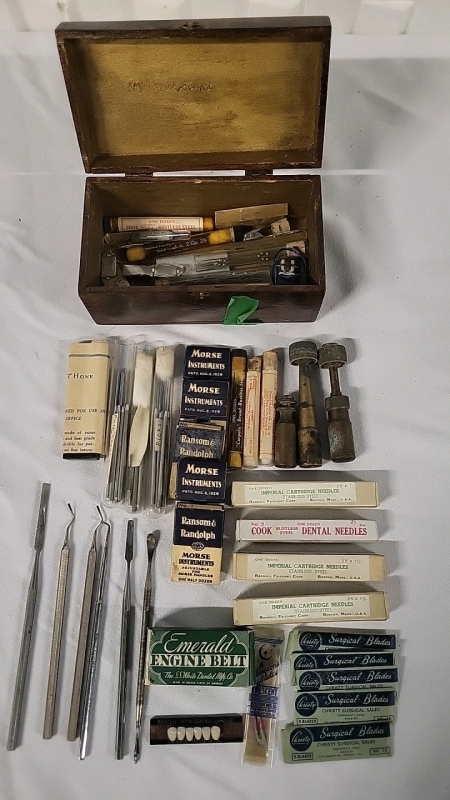 Vintage Dental Tools & Equipment + Wood Box