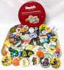 Huge Collection of Vintage Pins in Cookie Tin: Unions, CUPE, Voting/Election, Canadiana, Niagara +