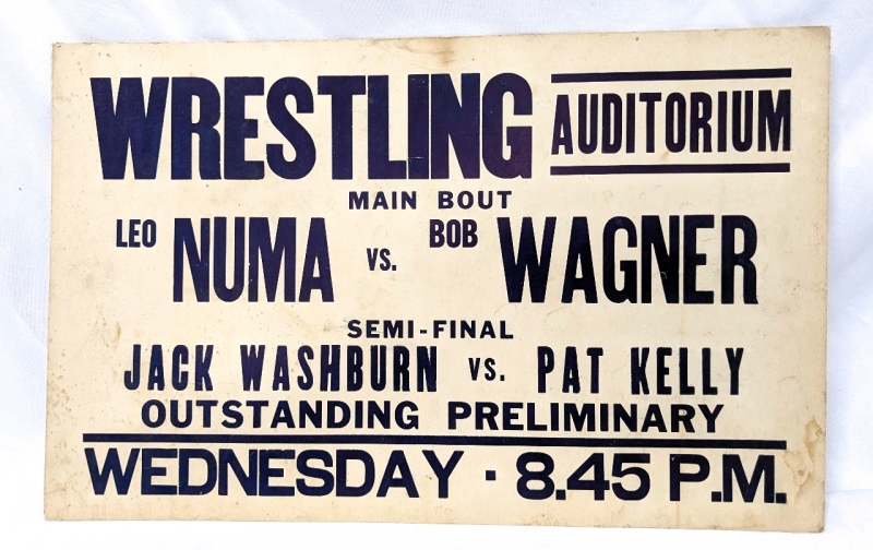 Vintage Wrestling Advertising Sign: Leo Numa vs Bob Wagner