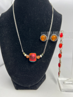 Sterling Italy Y Artglass Necklace Coral Bracelet Sterling Studs