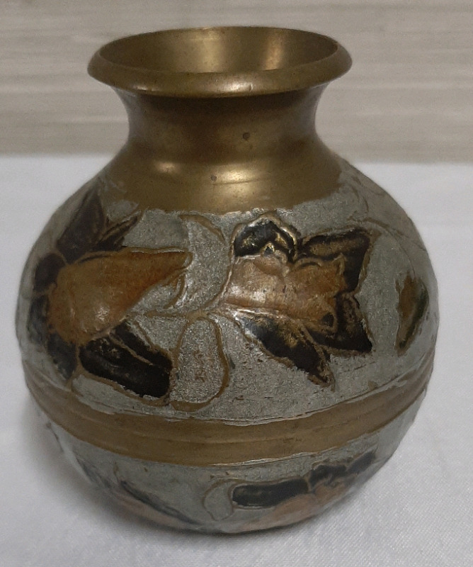 Vintage Enameled Solid Brass Vase