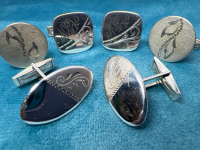 3 Sets Stamped Sterling Silver Cuff Links