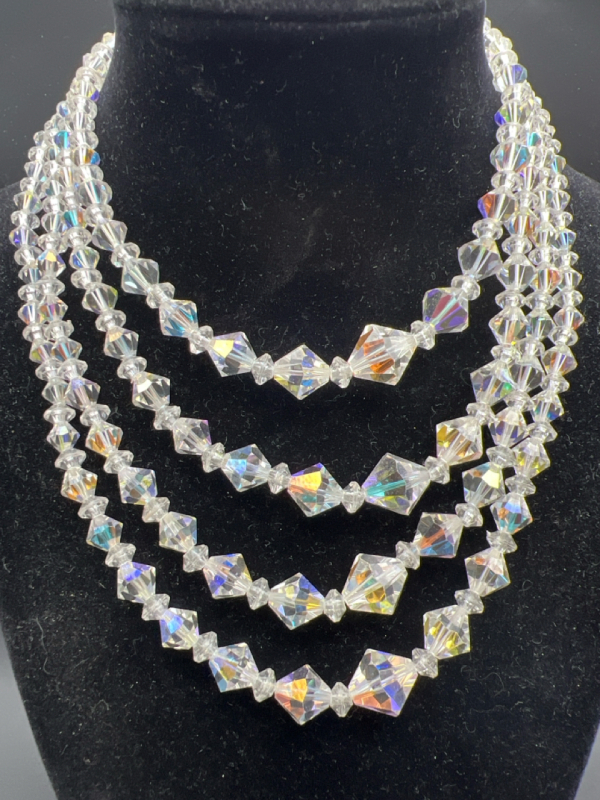 Vintage Four Strand Clear Crystal Bead Necklace