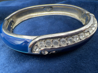 Jackie Orr Blue Enamel Rhinestone Hinged Bracelet