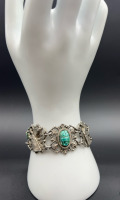 Vintage Egyptian Revival silver tone Bracelet Turquoise Scarabs