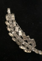 Vintage Clear Rhinestone Feather Brooch