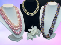 3 Vintage Necklaces Purple Pink and Pale Yellow strands