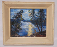 H. W. Wagner " Lake Scene " Oil on Board , Canadian Listed Artist . 6"×5"