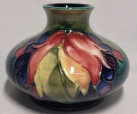 Vintage MOORCROFT " Grape & Leaf " Vase , circa 1930s . 3 1/4" Tall