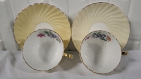 2 Aynsley Tea Cups & Saucers - Pale Yellow with Flowers