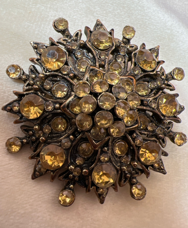 Modern Amber Rhinestone Brooch Pendant