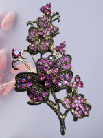 Modern Pink Rhinestone Flower Sprig Brooch