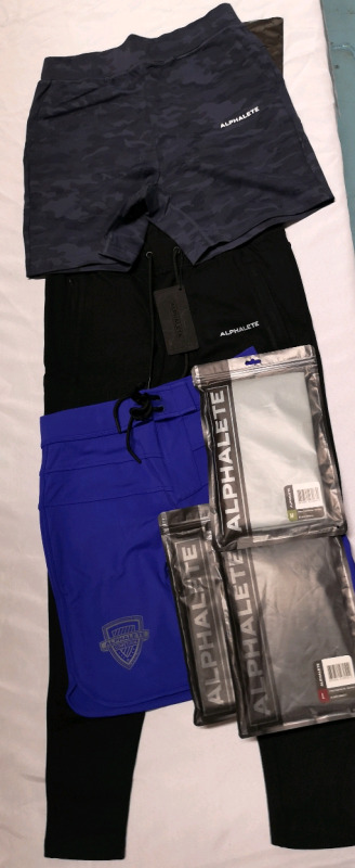 6 New ALPHALETE Size 29, SM, Med & LG Men's Shorts & Jogger & Tank Tops