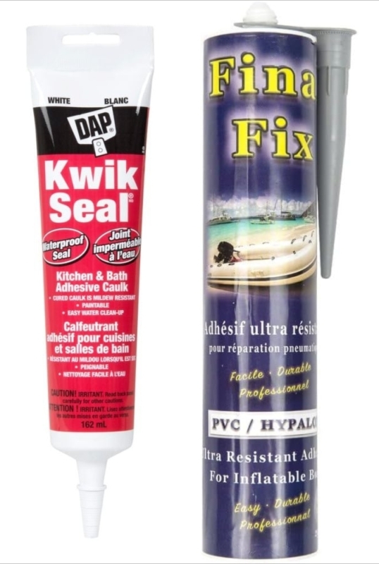 New DAP Kwik Seal Adhesive Caulk ( 162ml ) & Final Fix PVC Ultra Resistant Adhesive for Inflatable Boats ( 290ml )