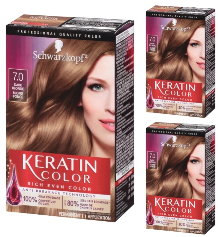 3 New Boxes Schwarzkopf Keratin Dark Blonde 7.0 Permanent Hair Dye