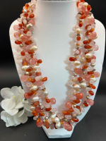 925 Sterling Peach & Carnelian 3 strand Stunning Necklace