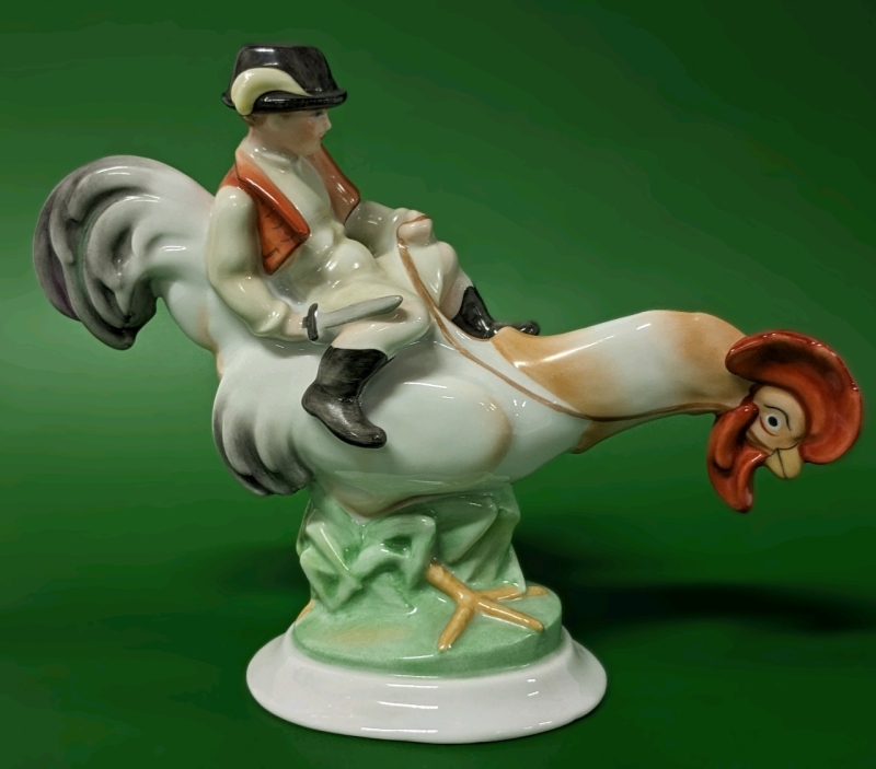 HEREND Hungary Boy on Rooster Figurine