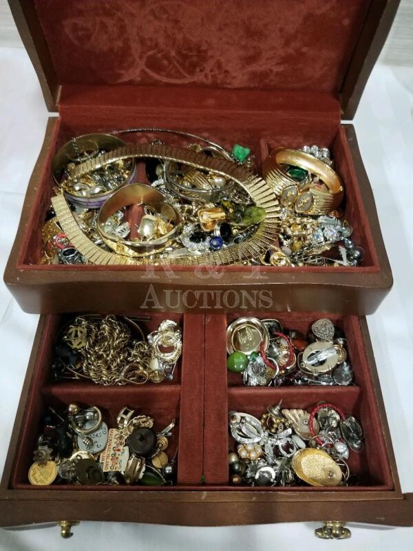 Wooden Jewelry box with contents