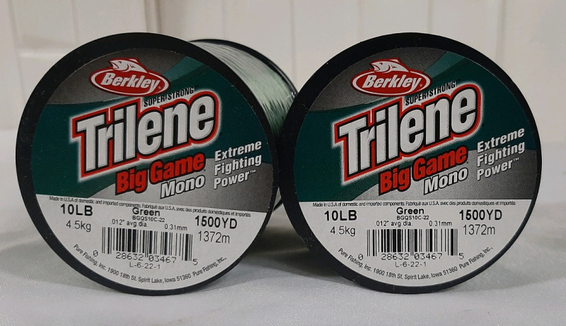 New 2 Spools of Berkley Trilene Big Game Mono. 10lb test 1500yd