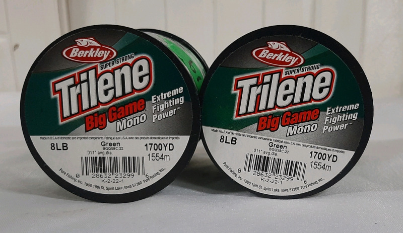 New 2 Spools of Berkley Trilene Big Game Mono. 8lb test 1700yd