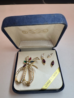 Genuine Crystal Brooch with Earrings in Vintage Box