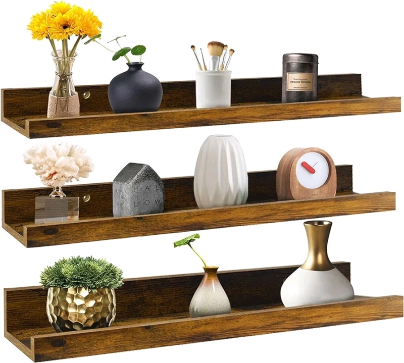 Giftgarden 24" Floating Shelves Wall Mounted , Set of 3 , Natural Wood Color - As New