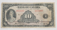 1935 Canadian Bank of Canada $10 Ten Dollar Bank Note , English Bank Note