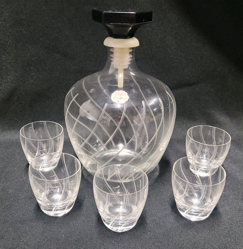 Vintage SPIEGELAU Crystal Decanter w/Pour Spout & Five (5) Sherry Glasses