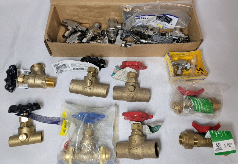 Brass Shut-Off Valves , Various Sizes & Inlet Lockshield Slots - New