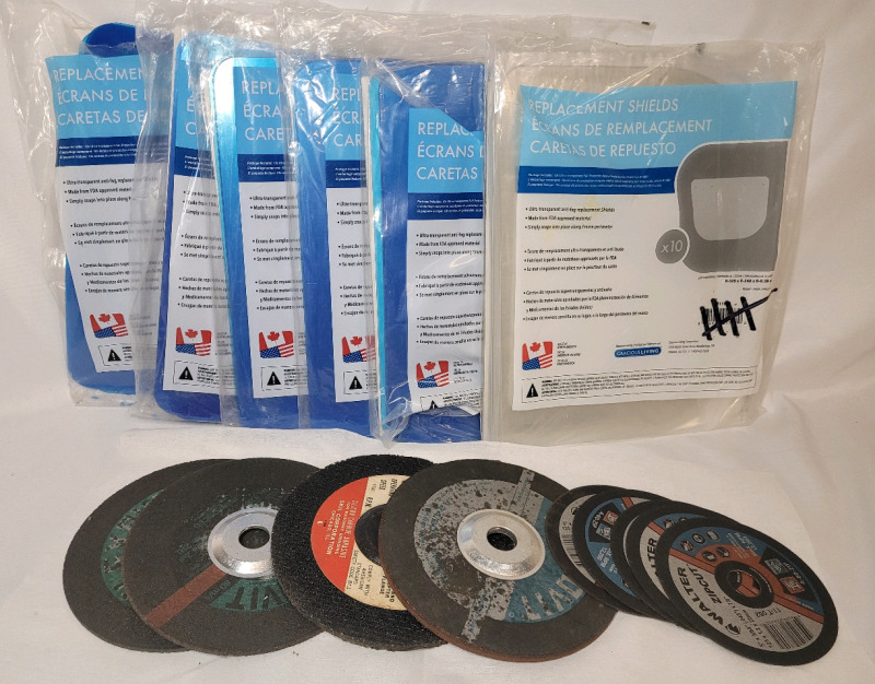 Grinding Discs 7" and 5" & Replacement Face Shields , Blue and Clear