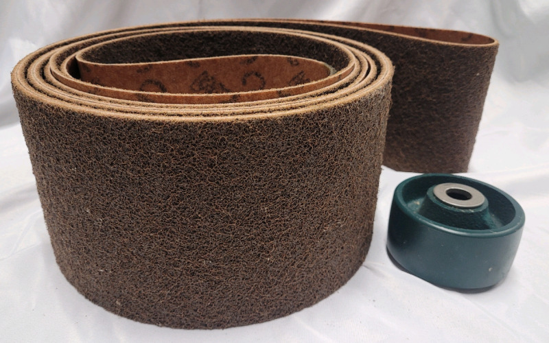 3M Coated Abrasive Belt , 30 Grit ?? . Appears 12ft. Long & Coison Bearing