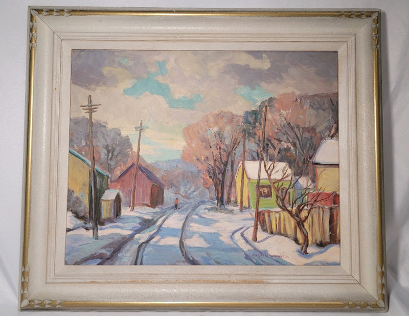Winter Scene by Artist Marietta Wilkinson , Oil on Board . Measures 26"&times;22"