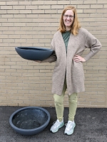 2 New GREEN THEORY Lightweight Low Bowl Fiberglass Planters. 5.25&rdquo;/ 7.25" Tall, 19.5"/23.5"
