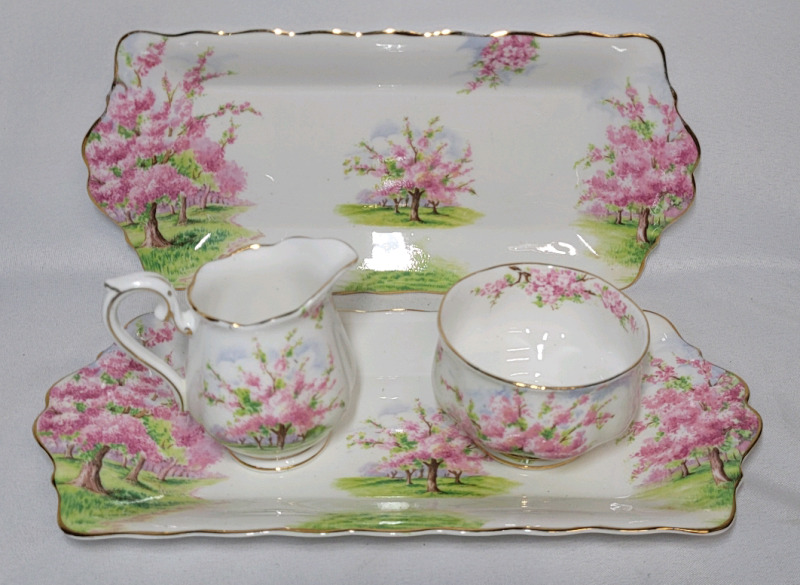 Royal Albert " Blossom Time " Dessert Trays & Creamer and Sugar Bowl